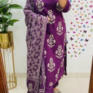 WOMES PARTY WEAR AND FORMAL ALL TIME SUITED KURTIS 3 PIECE SET FOR WOMENS (ROYAL)