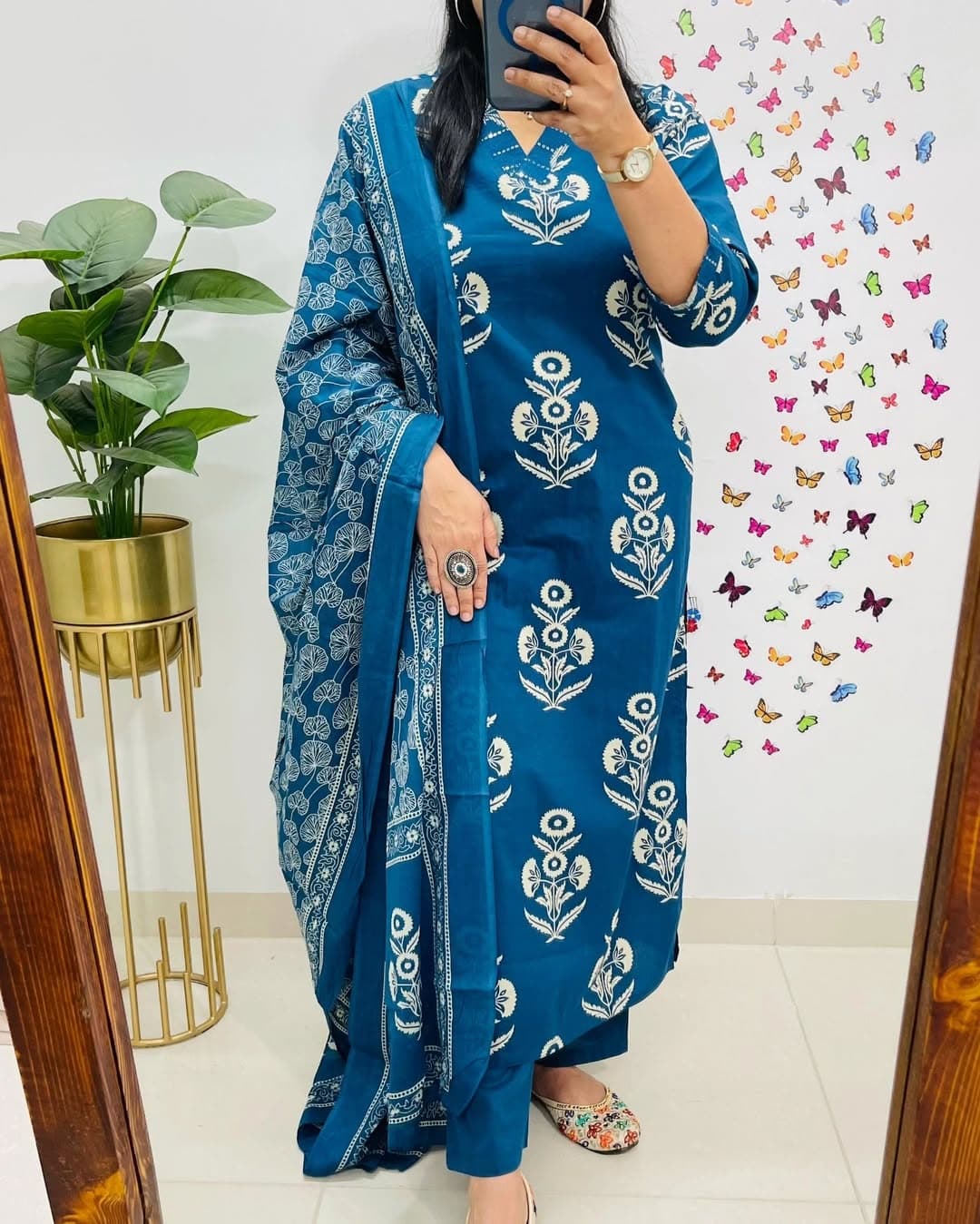 WOMES PARTY WEAR AND FORMAL ALL TIME SUITED KURTIS 3 PIECE SET FOR WOMENS (ROYAL)