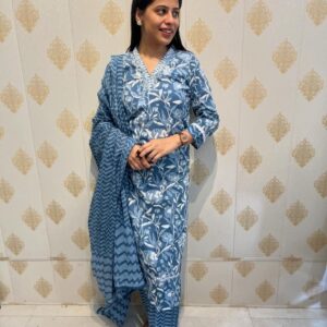 WOMES PARTY WEAR AND FORMAL ALL TIME SUITED KURTIS 3 PIECE SET FOR WOMENS (ROYAL)