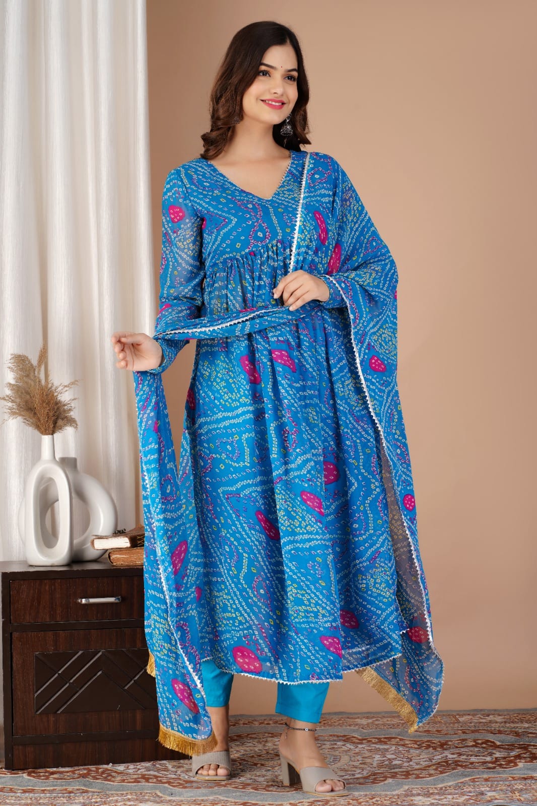 WOMES PARTY WEAR AND FORMAL ALL TIME SUITED KURTIS 3 PIECE SET FOR WOMENS (ROYAL)