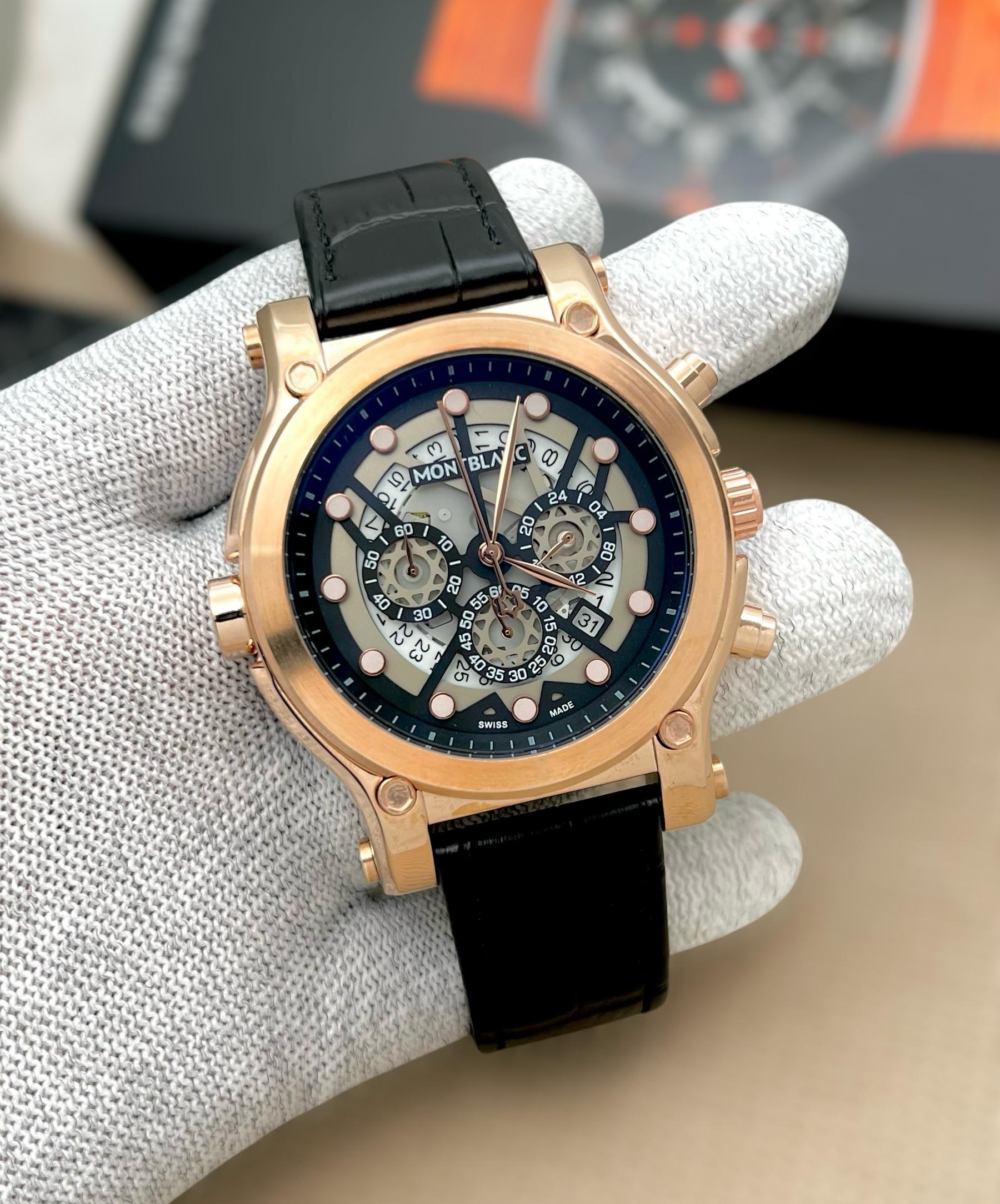 MONT BLACK MENS PREMIUM WATCH BLACK CHRONOGRAPH STLISH AND AUTHENTIC FORMAL LOOK