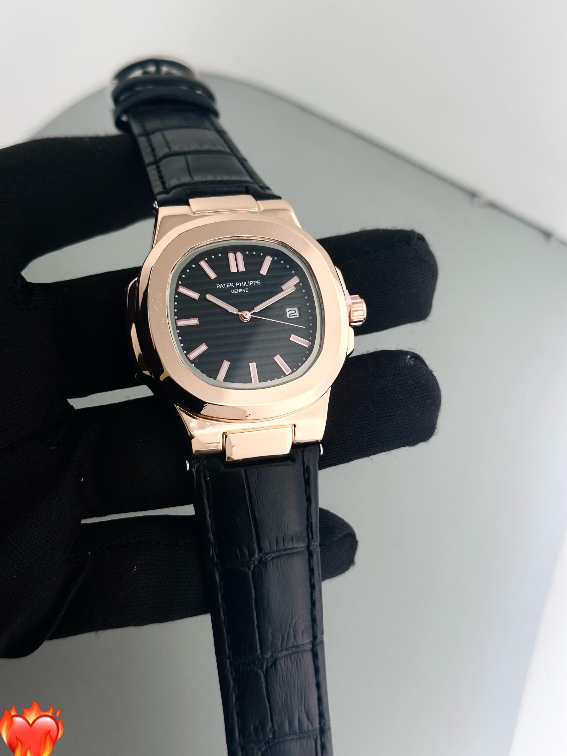 PATEK PHILIPPE  STAINLESS STEEL LEATHER STRAP MENS PREMIUM WATCH