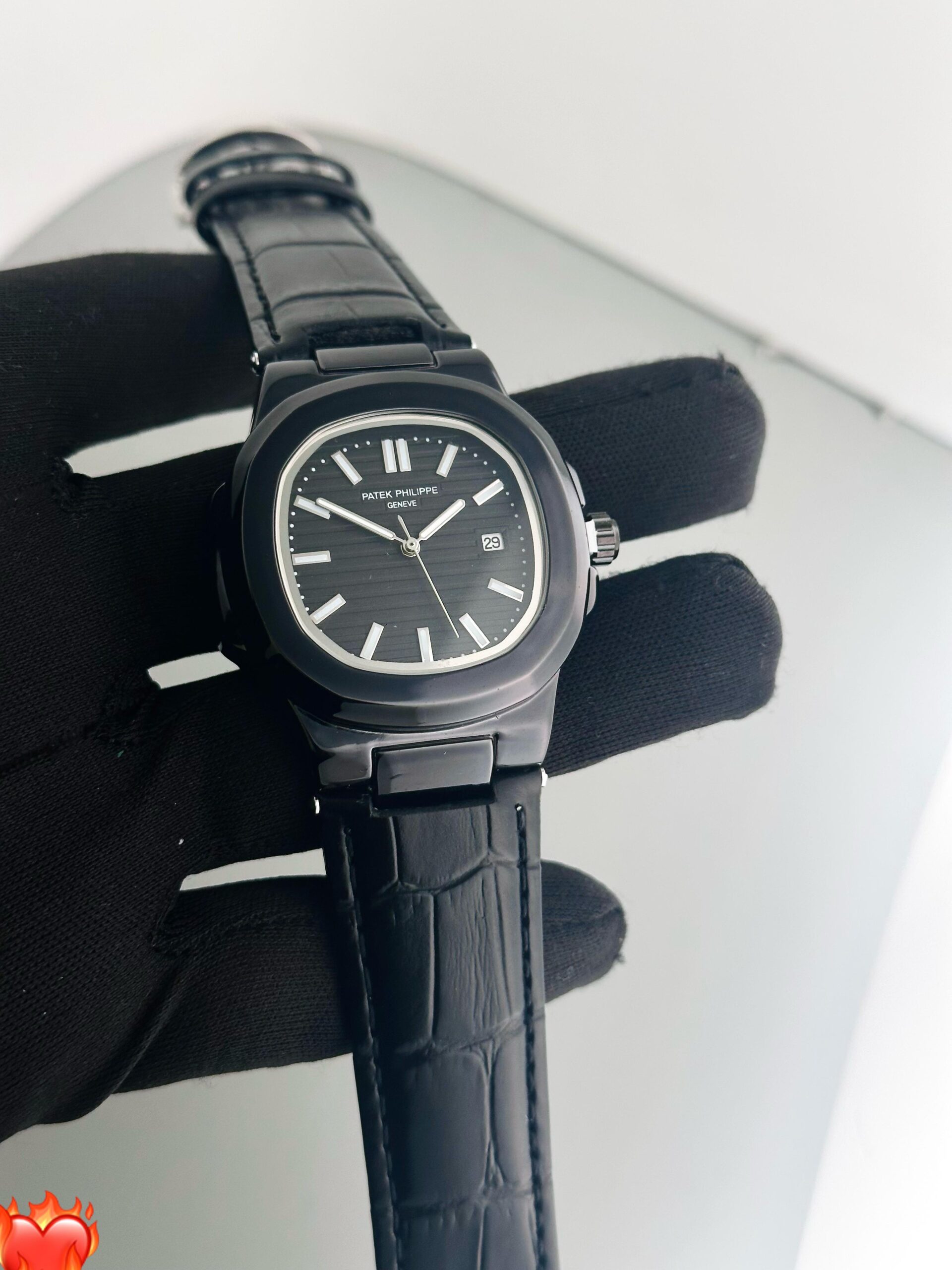 PATEK PHILIPPE  STAINLESS STEEL LEATHER STRAP MENS PREMIUM WATCH