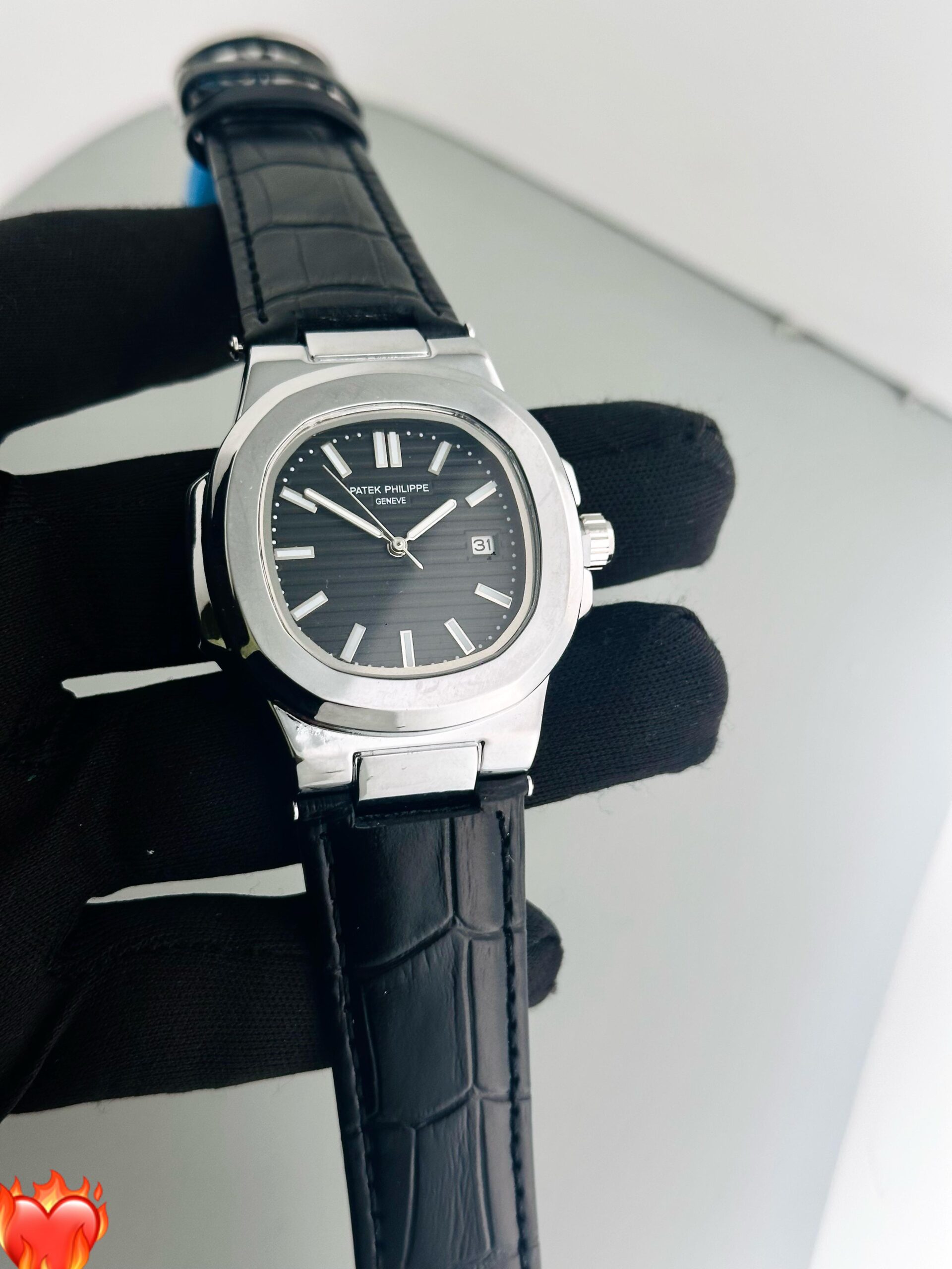 PATEK PHILIPPE  STAINLESS STEEL LEATHER STRAP MENS PREMIUM WATCH