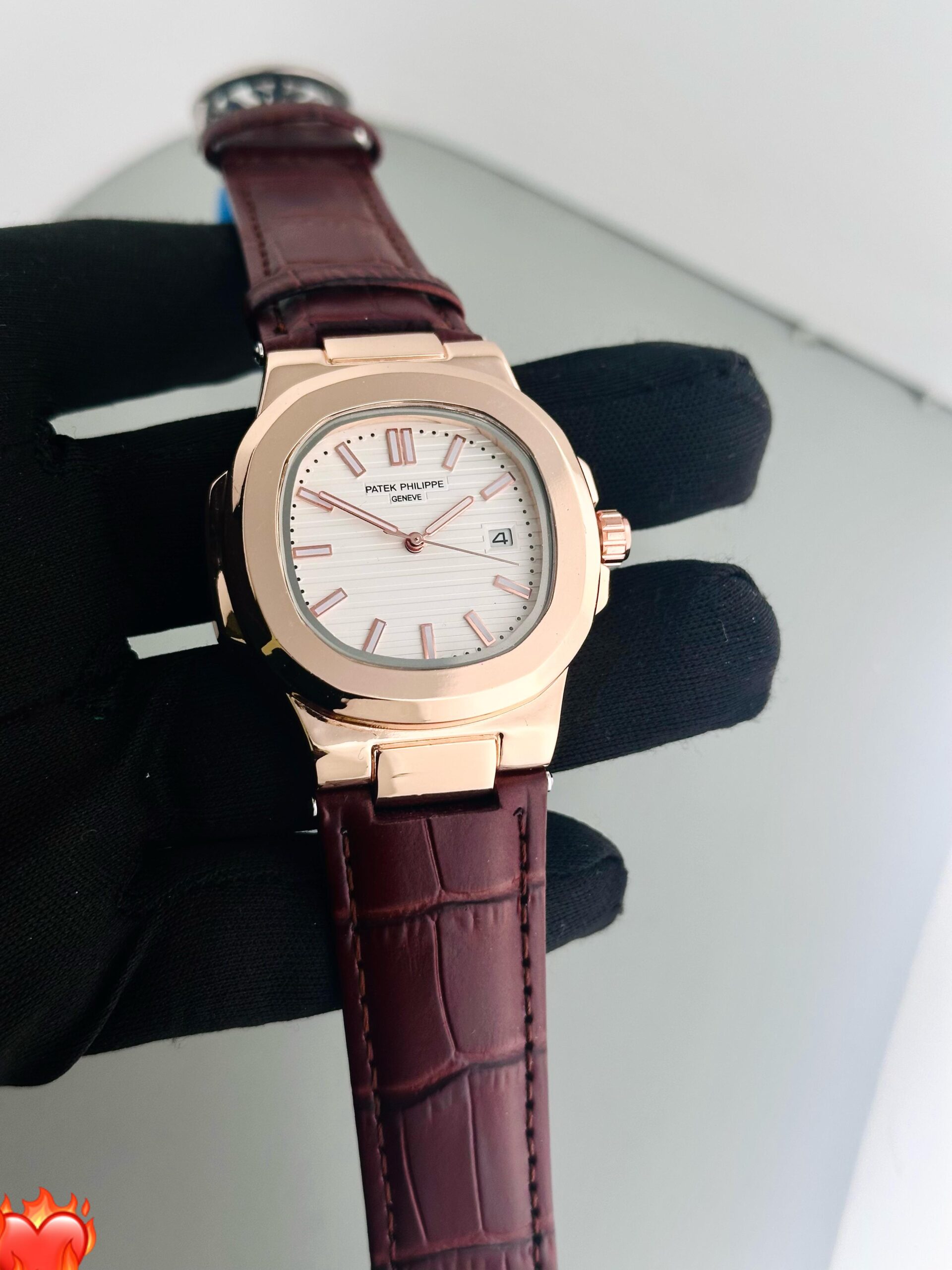 PATEK PHILIPPE  STAINLESS STEEL LEATHER STRAP MENS PREMIUM WATCH