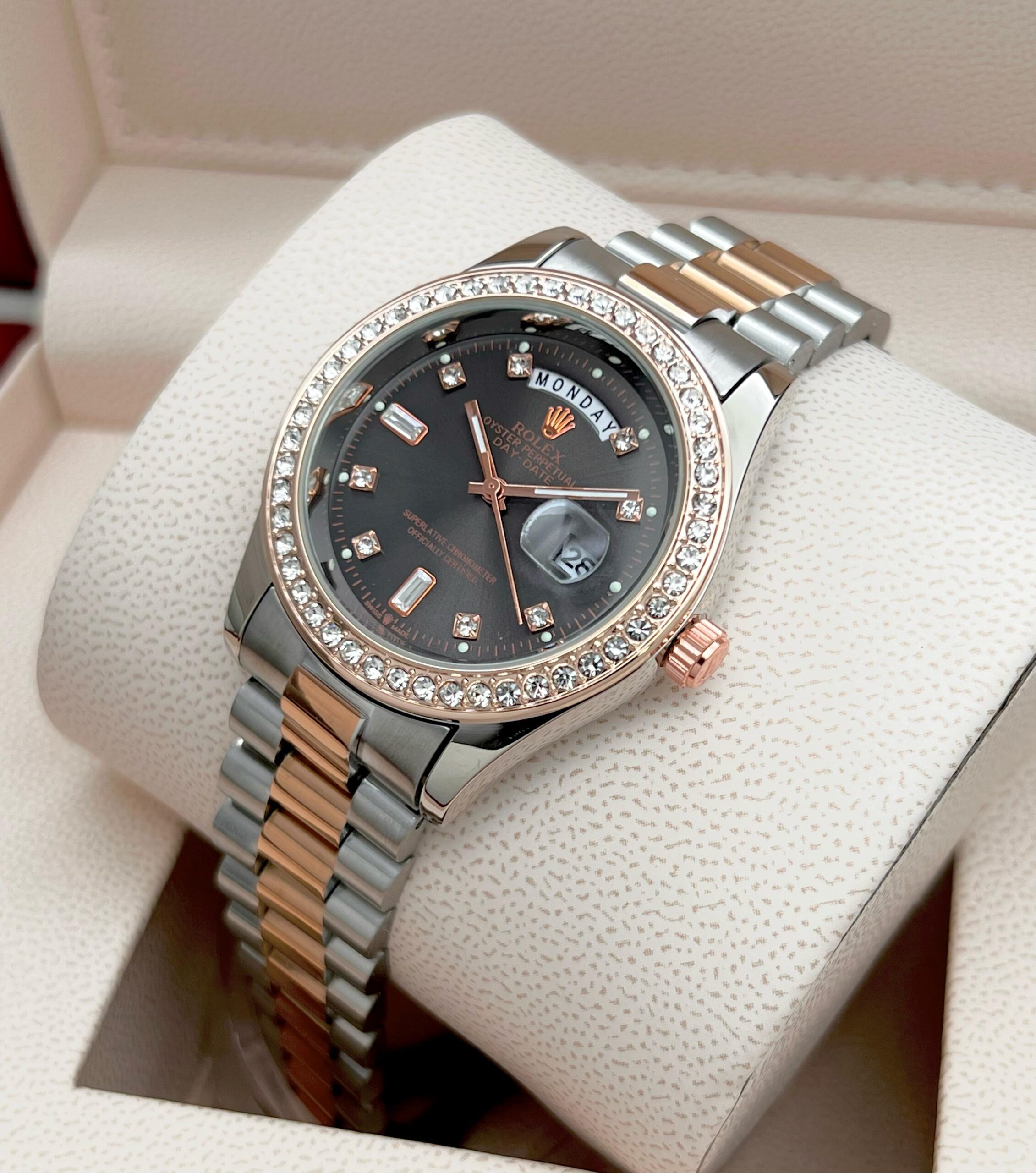 ROLEX MENS STAINLESS STEEL HIGH QUALITY DIAMOND COVERED PREMIUM WATCH