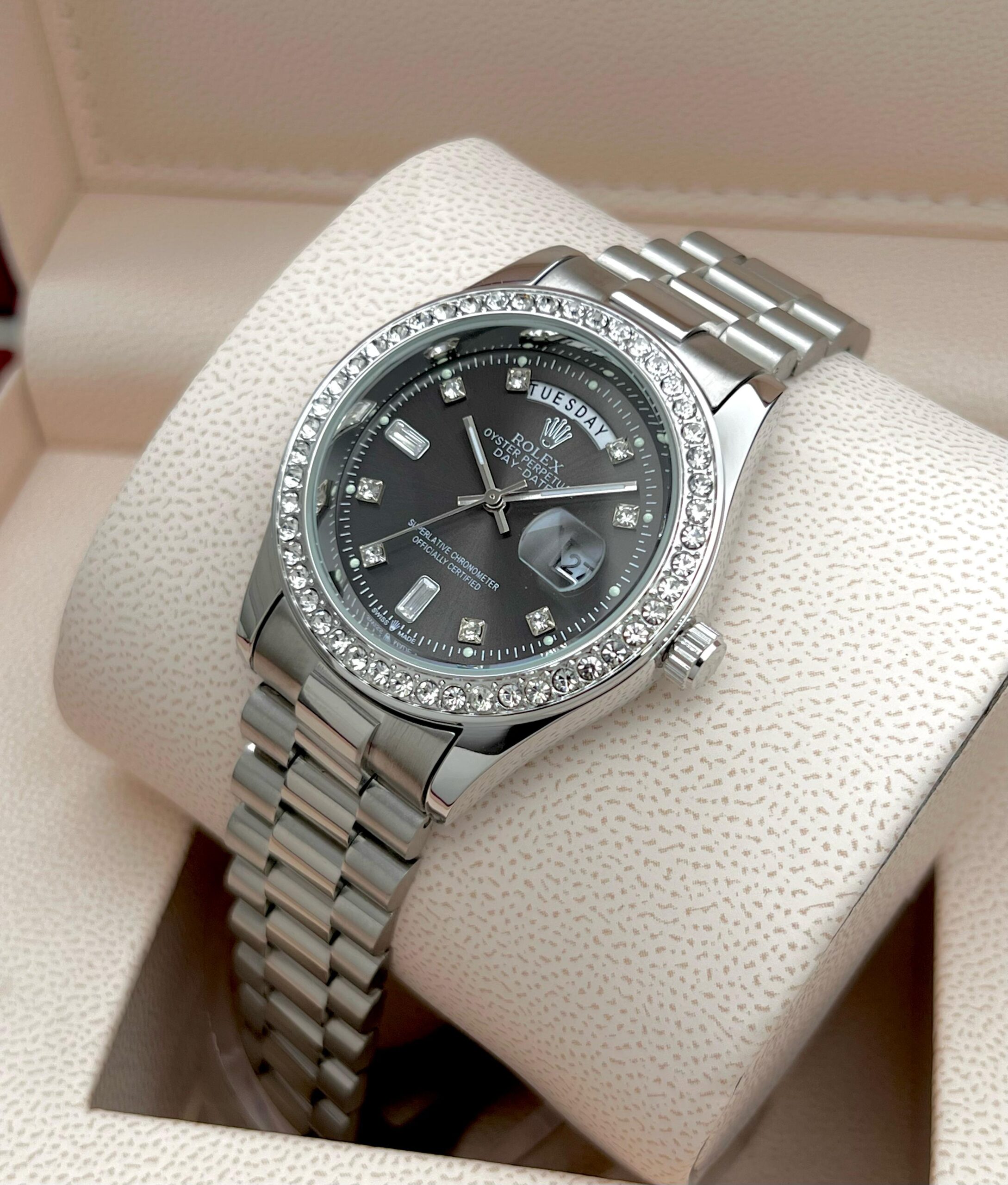 ROLEX MENS STAINLESS STEEL HIGH QUALITY DIAMOND COVERED PREMIUM WATCH