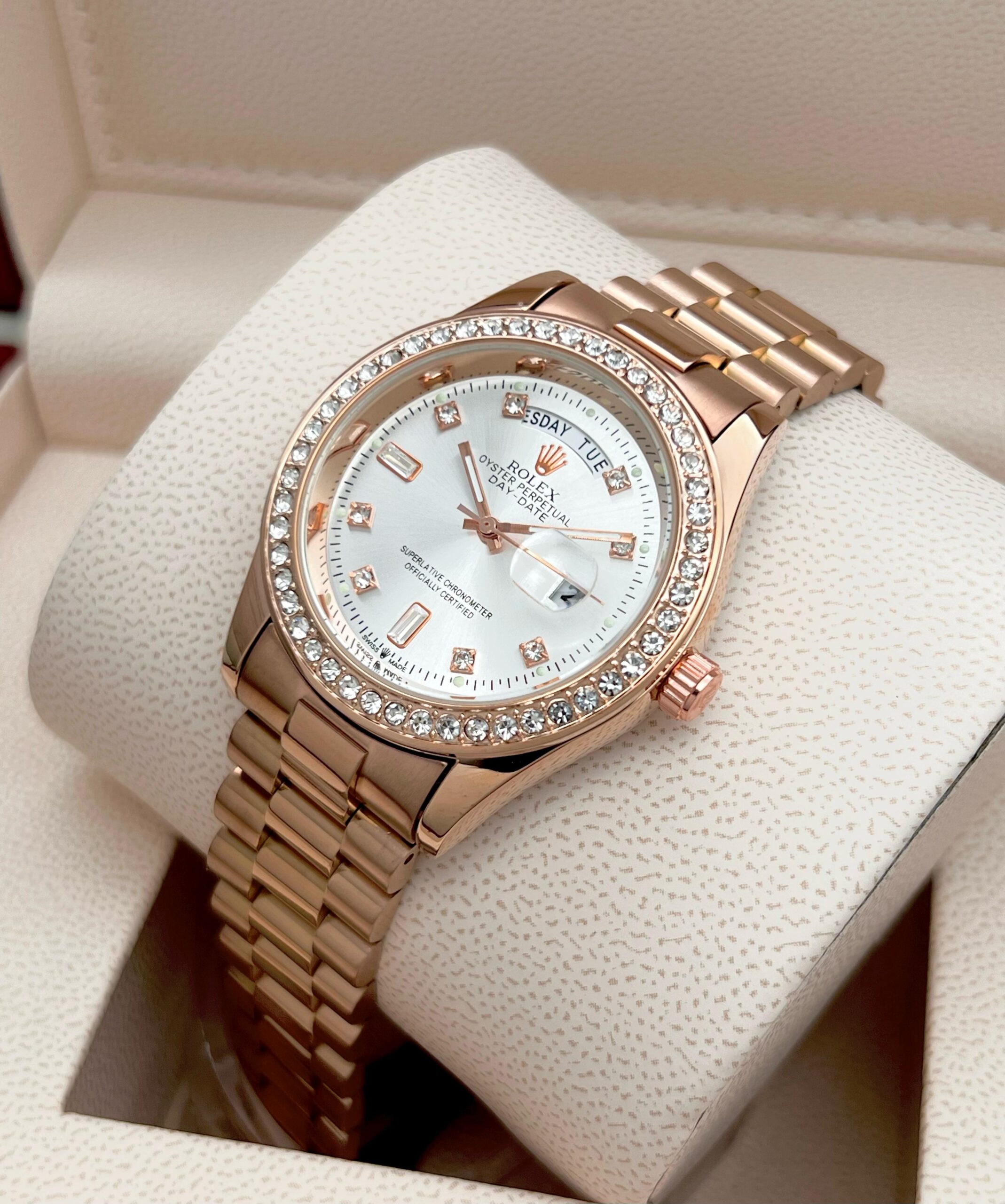 ROLEX MENS STAINLESS STEEL HIGH QUALITY DIAMOND COVERED PREMIUM WATCH