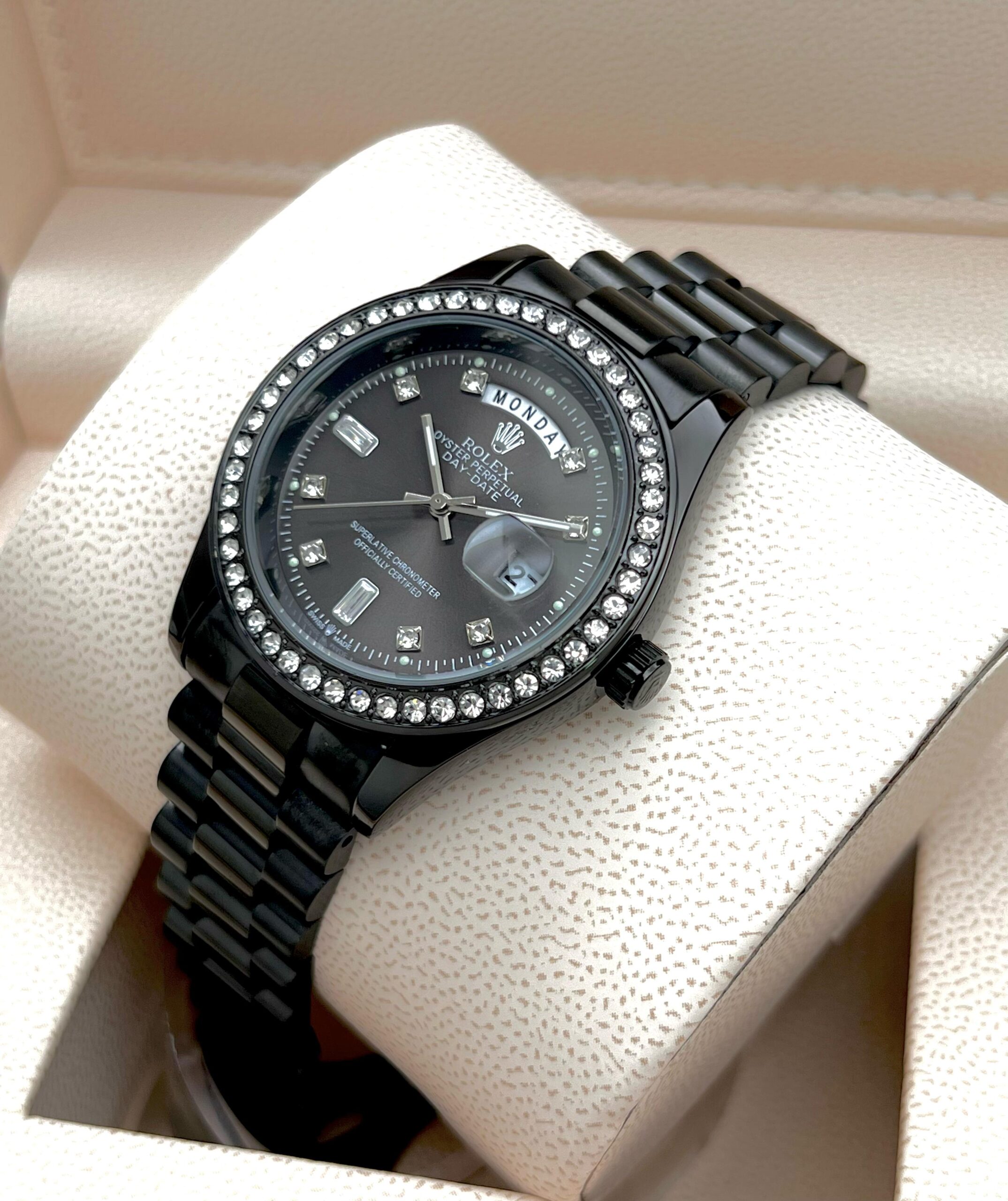 ROLEX MENS STAINLESS STEEL HIGH QUALITY DIAMOND COVERED PREMIUM WATCH