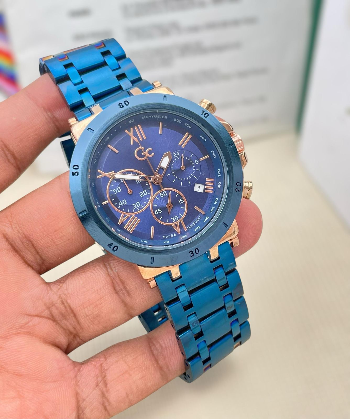 GUESS BLUE STAINLESS STEEL BLUE EDITION MENS PREMIUM WATCH