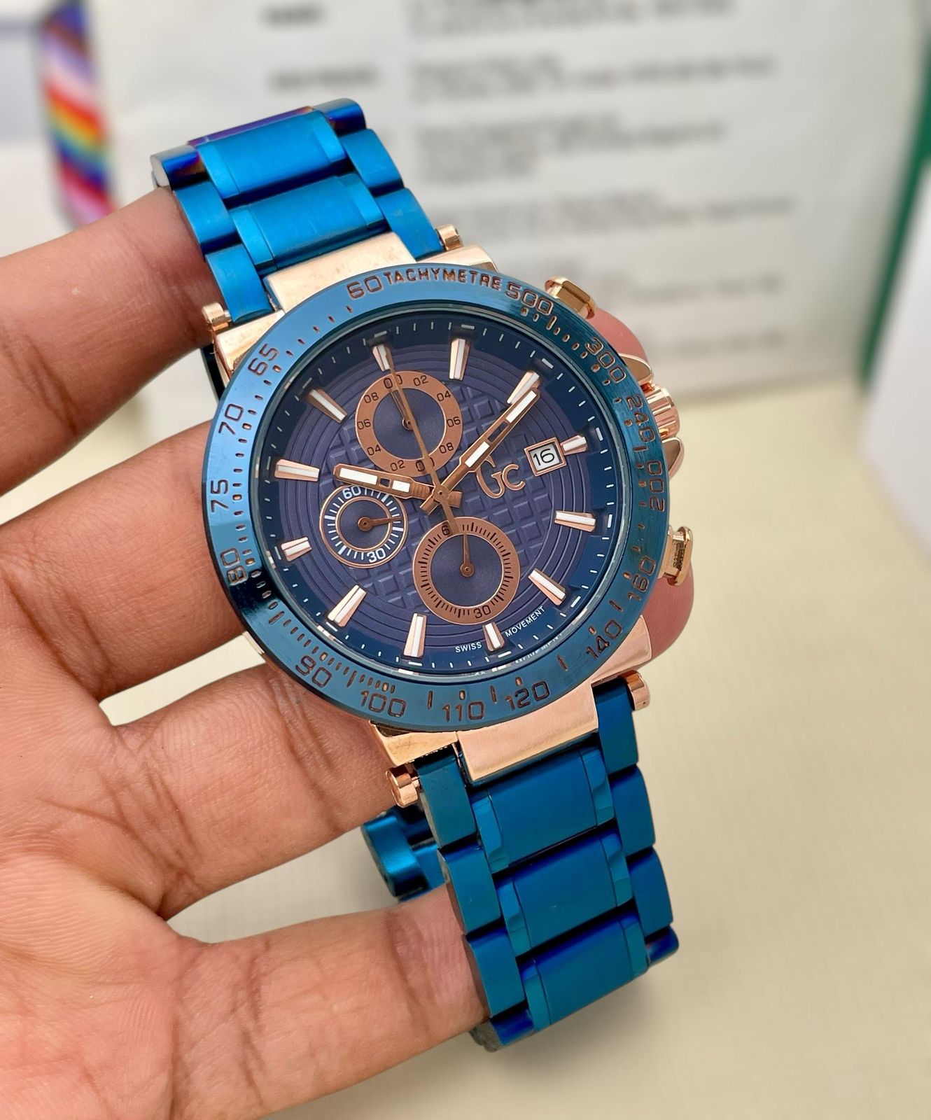 GUESS BLUE STAINLESS STEEL BLUE EDITION MENS PREMIUM WATCH